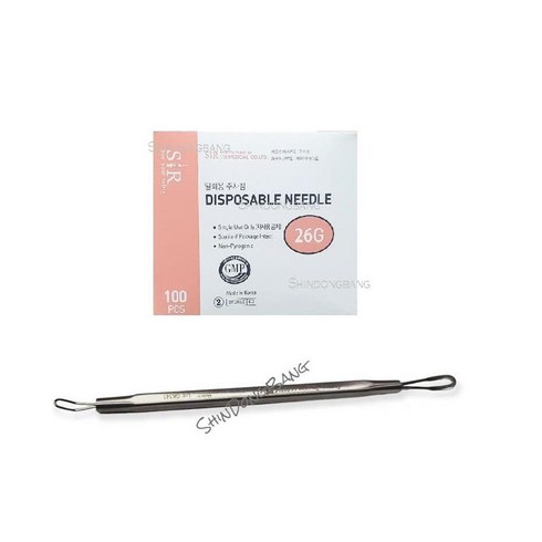 [케이솔루션] 여드름 바늘, 압출기 루프형+멸균주사침 26G 세트, 1세트