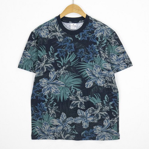 플로랄 나염 반팔티 빅사이즈 꽃무늬 패턴 반팔 캐주얼 라운드 박스티 티셔츠 S~XL 네이비