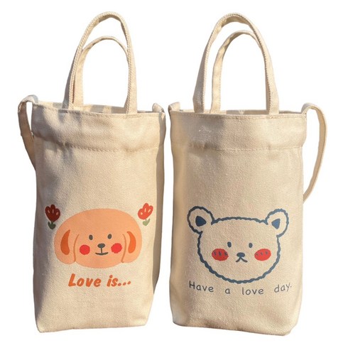 1+1 올리즌 캔버스 텀블러 가방 에코백, 볼빨간곰+분홍강아지