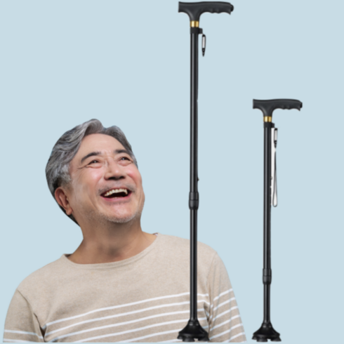 효도 어르신 네발 사발 접지지팡이, 블랙, 1개