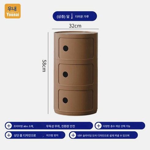 북유럽풍 다층 서랍식 수납장 원통 수납통 머리맡 수납장 소형 협소 선반 가정용 스탠드77929, [JM22]핫 업그레이드 [더티핑크], [삼단삼문] 전용 미끄럼방지 마모방지 방수베이스 증정