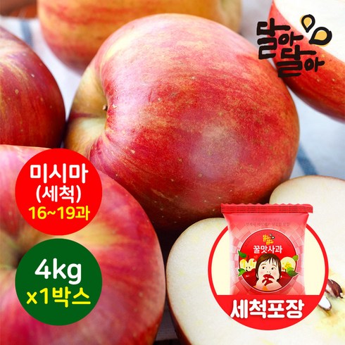 달아달아 꿀맛 세척사과 미시마 부사 4kg (16-19과) 1박스, 단품