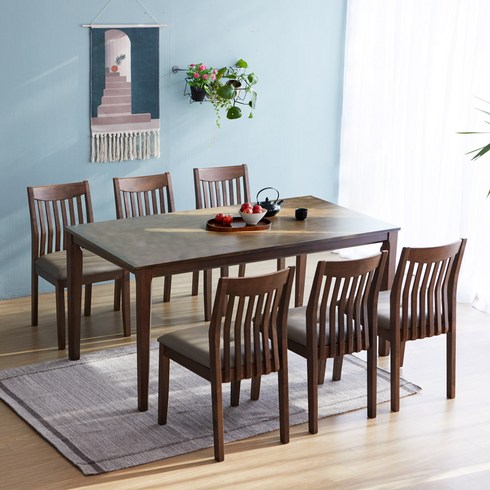 [리비니아] 루디 체코 원목 포세린 통 세라믹 4인용 6인용 식탁세트/의자형/의자벤치형 4type, 원목/월넛/6인의자형