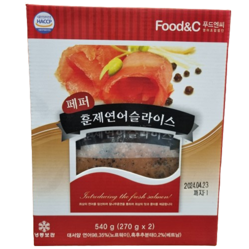 사조 훈제연어 100gX8팩홀스래디쉬소스 1병 - 코스트코 FOOD&C 훈제연어 페퍼슬라이스 270G 2팩 아이스박스+아이스팩, 1개