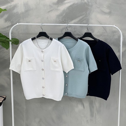 [행복여] 메이 단추 투포켓 반팔 가디건