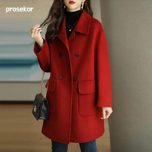 prosekor-캐시미어 코트 여성 고급 추동 모직 코트 두텁게 보온 슬림핏하프 코트