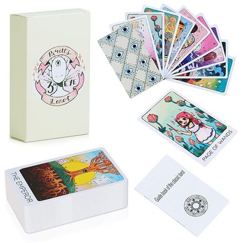 Bowear 초보자를 위한 타로 덱 - 가이드북점성술 카드스톡이 있는 78장의 카드. 운세 게임 점술 도구 전문 독자를 쉬운 오라클 카드, 옐로우+아이즈