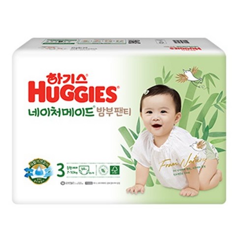 하기스 네이처메이드 밤부 팬티형 기저귀 여아용 중형 3단계 (8~11kg), 64매