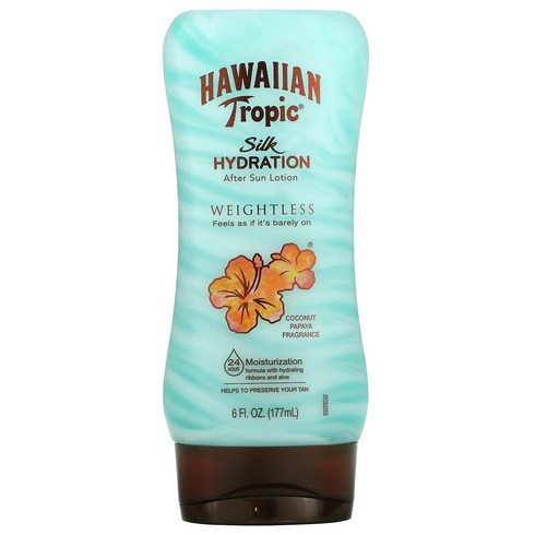 Hawaiian Tropic 실크 하이드레이션 웨이트리스 애프터 썬 로션 코코넛 파파야 6fl oz 177ml, 177ml(6fl oz), 1개