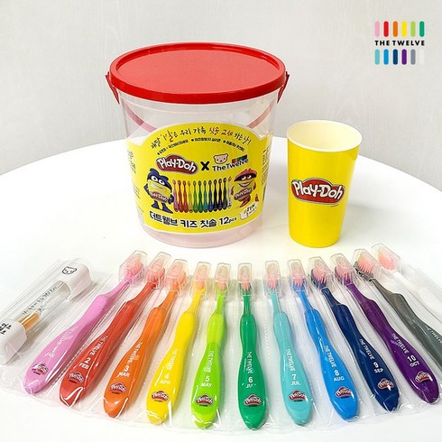 [플레이도우x더트웰브] Step3 키즈칫솔 바스켓세트 어린이칫솔 유아칫솔, 1통, 12개입, 플레이도우 바스켓세트