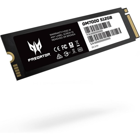 Acer Predator GM7000 512GB NVMe 게임용 SSD - M.2280 PCIe Gen416Gb/s x 4 DDR4 DRAM 캐시가 포함된 3D TLC NAND P