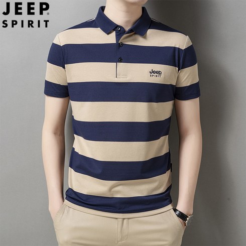 JEEP 남성 24 SUMMER COOL SORONA 반팔 티셔츠 4종 - 지프 스피릿 남성 반팔티 봄과 여름 새로운 캐쥬얼 반팔 티셔츠 남성 여름 줄무늬 옷깃 캐주얼 비즈니스 티셔츠 28951