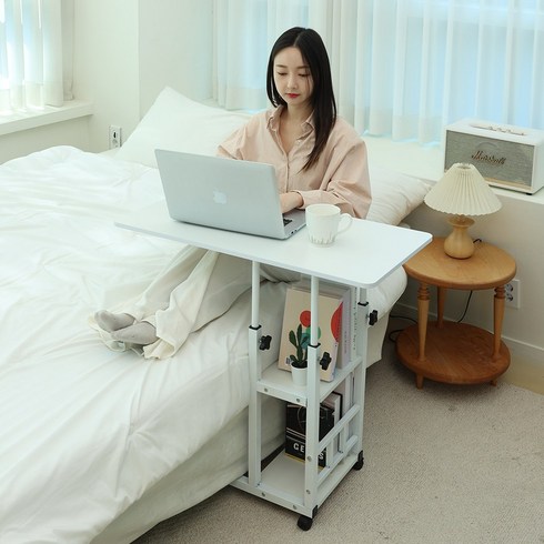 침대테이블 - SR 높이조절 이동식 침대 테이블, T자형, 화이트