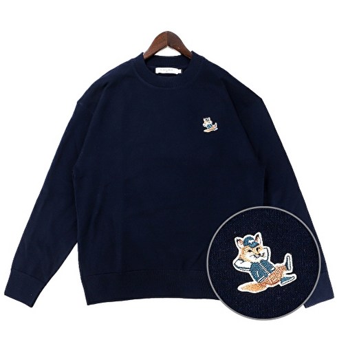 메종키츠네 23SS 남성 드레스드 폭스 니트 (KM00503KT1036 NAVY)