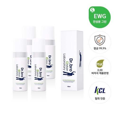 닥터브로맨오브센스남성청결제150ml - [공식] 닥터브로 맨오브센스 항균 99.9% 남성청결제 패밀리 세트 본품 4병, 150ml, 4개