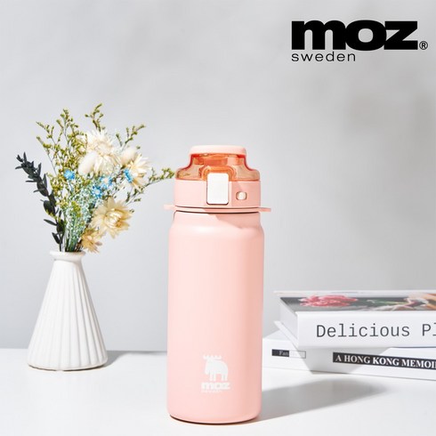 듀얼캡 보냉병 4종세트 - MOZ 스웨덴 316 스테인레스 원터치 텀블러, 1개, 600ml, 피치 브리즈