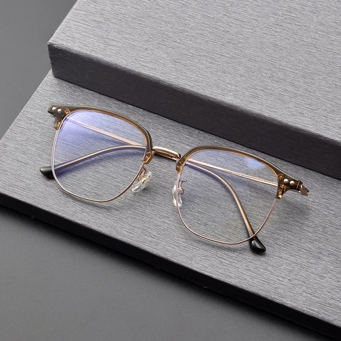 초경량안경테 - 초경량 가벼운 티타늄 남녀공용 블루라이트 차단 렌즈+안경 금속테+케이스+안경닦이 세트