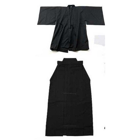 일본검도복 - 일본풍 도복 전통 사무라이 상하의 검도복 도복 의류, 블루 상의 블랙 하의 4종 세트(좁은 소매)