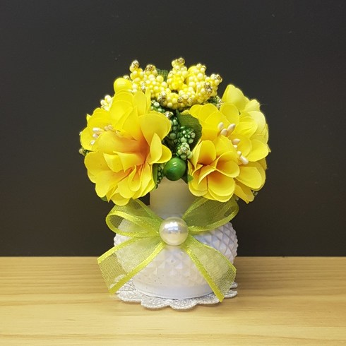납골당꾸미기 미니 조화 화분 봉안당장식 미니어쳐 꽃다발 성묘꽃 추모, 조화 화분 노랑