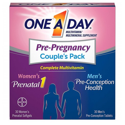 One A Day 원어데이 남성 여성 임신 전 멀티비타민 커플 팩 30+30 정, 1개, 1개