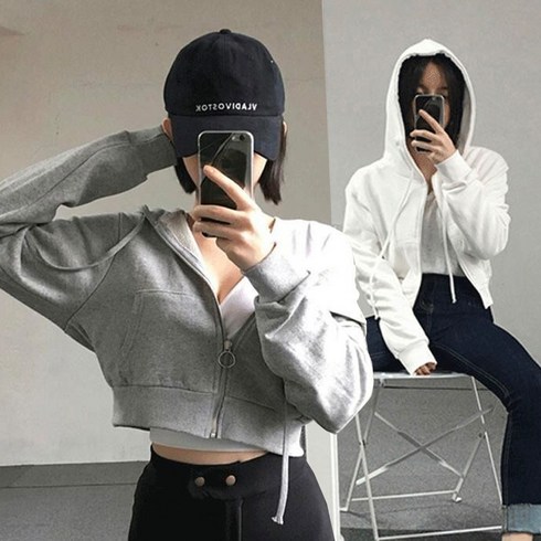 니유컴퍼니 기본 후드 크롭 집업 얇은 점퍼