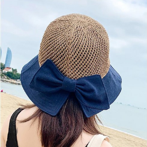 [원웨이라이프]시원한 투톤 라탄 리본 모자