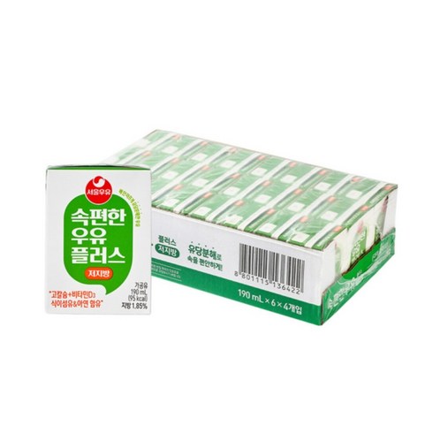 속편한 저지방 우유 플러스, 190ml, 48개