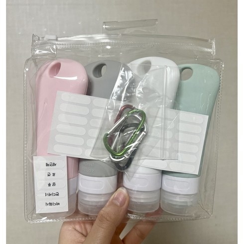 [4세트+고리+라벨]여행용 휴대용 수영장 실리콘 공병 고리형 샴푸통 화장품 공병, 60ml(4개세트)