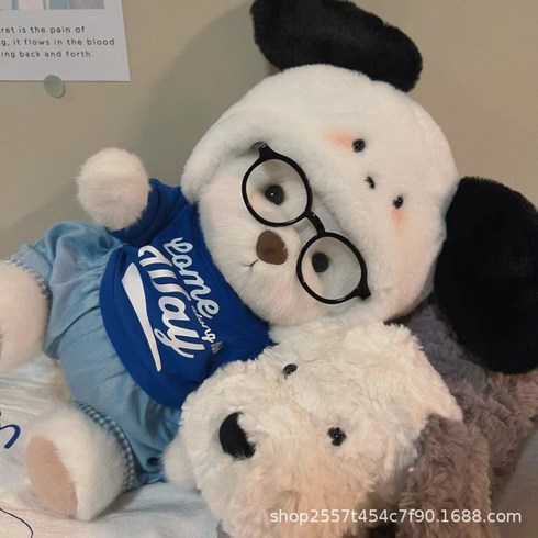 TeddyTales 레나베어 곰돌이 테디테일즈 베어 수제 곰돌이 애착 인형 30종, 30cm [기본 포장], 백곰 + 안경 쓴 개