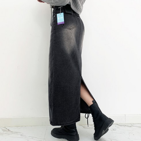 2023년 가성비 최고 슬릿스커트 - 티데일리 여성용 다소니 데님 롱 슬릿 스커트 뒷트임 H라인 워싱 청치마
