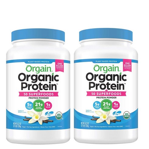 Orgain 올게인 오가닉 프로틴 파우더 (유산균 함유) 바닐라맛 1.22kg 2병, 2개, 1220g