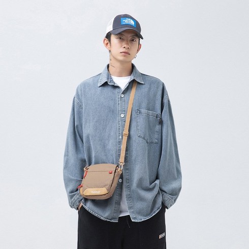 ANYOU 남녀 공용 데일리 커플시밀러룩 님셔츠 슬림핏 셔츠 청자켓 워크자켓 데님셔츠