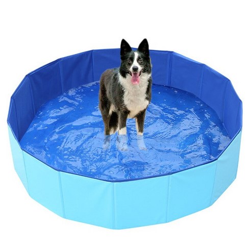강아지수영장 개를 위한 접이식 80kg 이내 애완 동물 목욕 수영 접을 수 있는 여름 패들링 고양이 강아지 놀이터, 4.Blue Dog Pool - 100x30cm