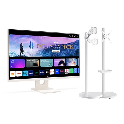 2024년 가성비 최고 32sr50f - LG전자 27SR50F 27인치 스마트모니터 IPTV 신모델 IPS webOS 23 화이트 에어플레이 미러링 스크린쉐어 OTT 와이파이 연결 / 이동식 스탠드 추가 구매가능/, 모니터(27SR50F)+스탠드(SMB32)