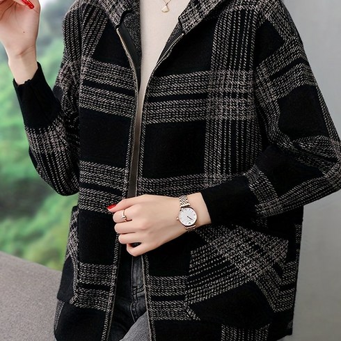 그래픽 프린트 집업 재킷 캐주얼 긴팔 후드 아우터 여성 의류, L(77), 회색
