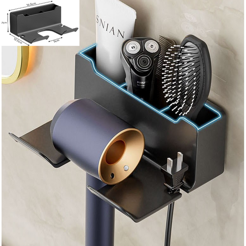 구름을보리 드라이기 거치대 무타공 벽 강력접착형 화장대 수납형걸이, 1개, 블랙