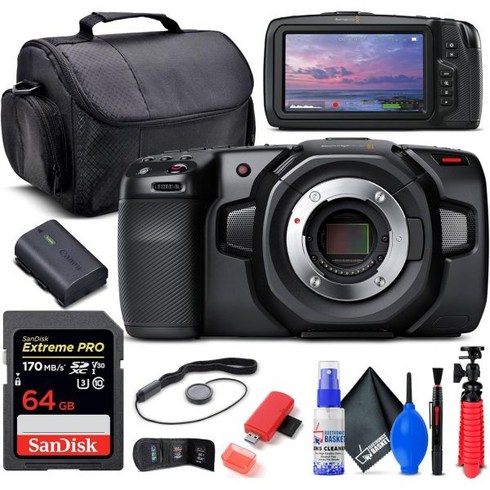 블랙 매직 디자인 포켓 시네마 카메라 4K CINE CAMPOCHDMFT4K + 64GB 메모리 카드 리더 케이스 플렉스 삼각대 캡 키퍼 지갑 청소 키트 기타