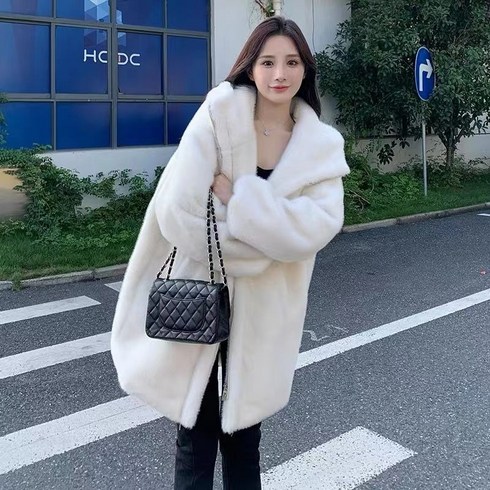여성 후드 퍼 자켓 캐주얼 트렌치자켓 인조밍크 코트+ 브랜드 맞춤 양말