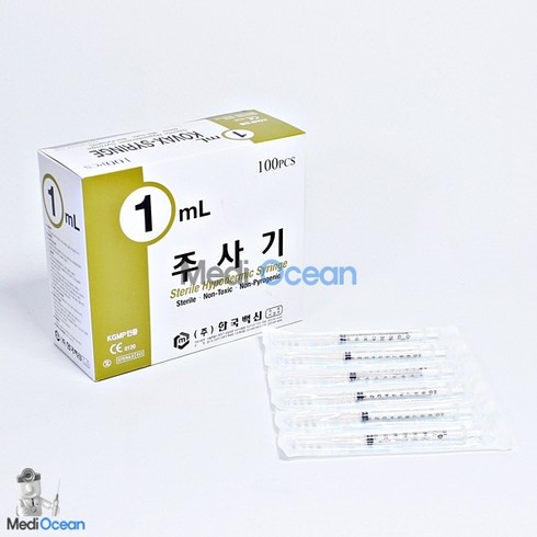 한국백신 일회용 주사기 1ml 26g 100p, 1개