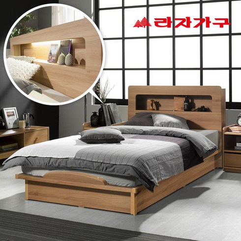 라자가구 BEST 크림슨 아이크 LED 조명 침대 + 9존 독립매트리스 서랍 슈퍼싱글침대 퀸침대, 01.크림슨LED침대_SS_내추럴, 채움9S 라텍스9존독립매트리스