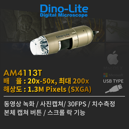 디노라이트 - 디노라이트 USB 전자 현미경 AM4113T, 200배, 1개