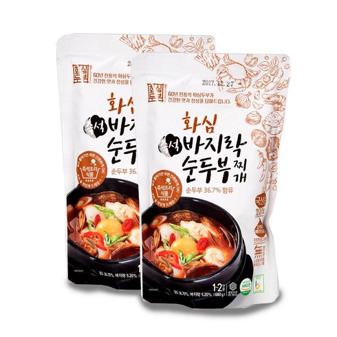 우체국쇼핑 통통바지락 가득 60년 전통 화심순두부 찌개, 680g, 2개
