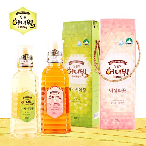 영월 허니원 1등급 아카시아벌꿀 5병 - [허니원] 아카시아벌꿀1kg+야생화벌꿀1kg/튜브, 1세트