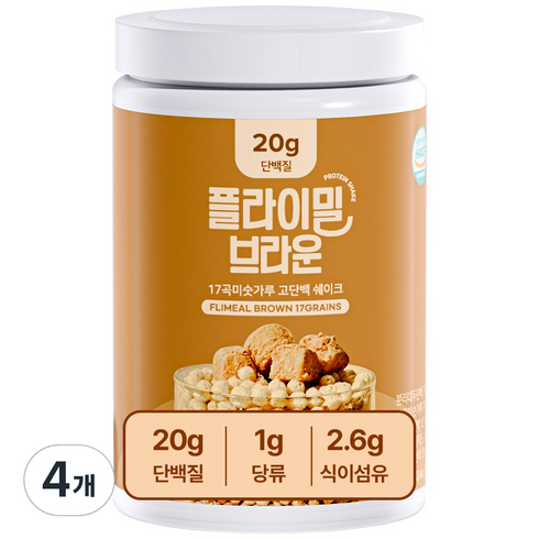 플라이밀 단백질 쉐이크 브라운 미숫가루맛 대용량, 630g, 4개