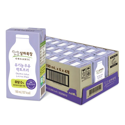 상하목장 유기농 우유 락토프리, 190ml, 24개