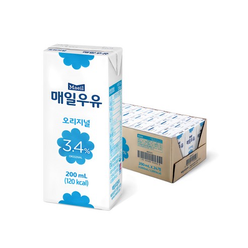 매일 멸균우유 200ml x 24팩 2박스 묶음, 48개