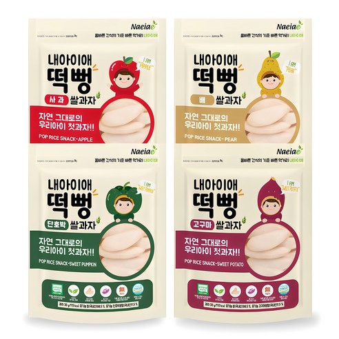 내아이애 유기농 떡뻥 쌀과자 4종 세트, 비트, 연근, 당근, 바나나, 30g, 1세트