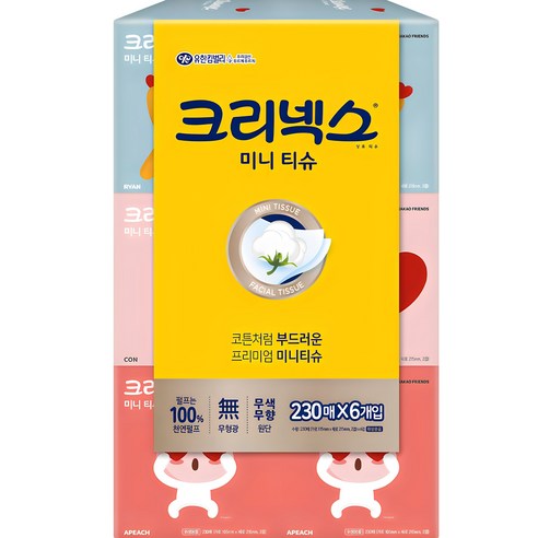 크리넥스 천연펄프 카카오 디럭스 미니 각티슈 2겹, 230매입, 36개
