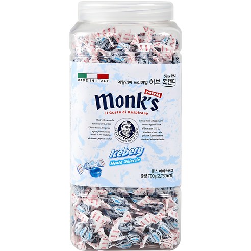 Monks 아이스 버그 이탈리아 프리미엄 허브 목캔디, 700g, 2개