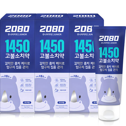 2080 1450 고불소 주니어 치약 애플라임향, 80g, 3개